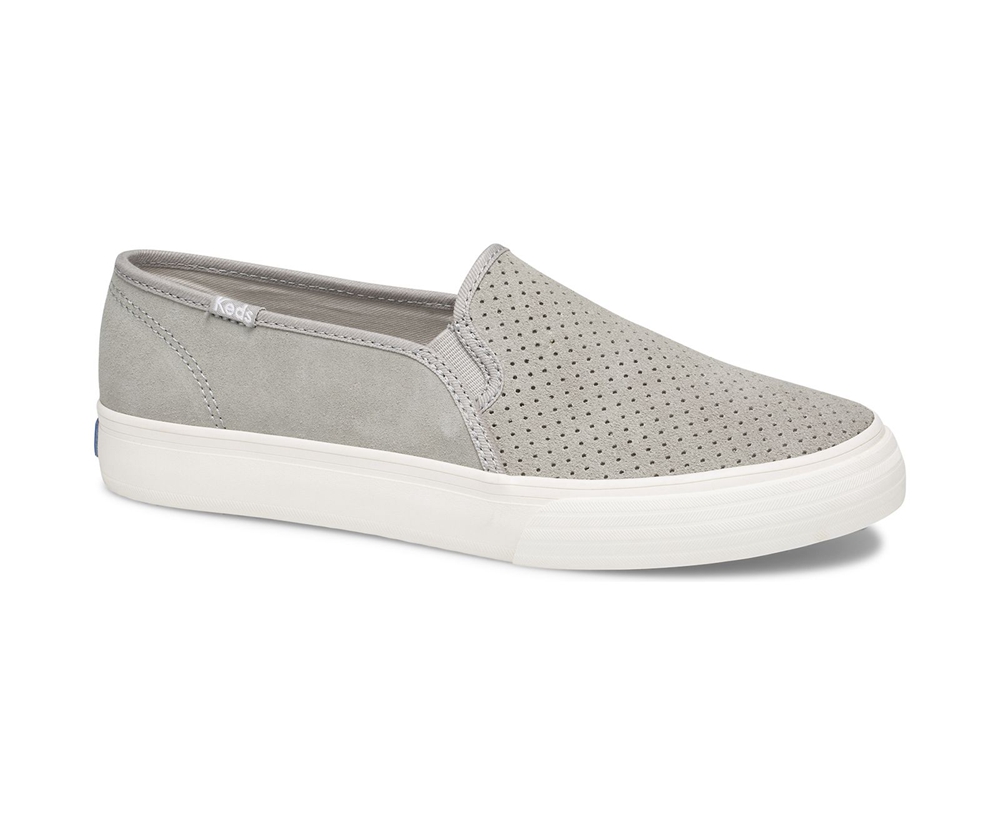 Slip On Γυναικεια - Keds Double Decker Perf Suede - Γκρι - BJIAO0592